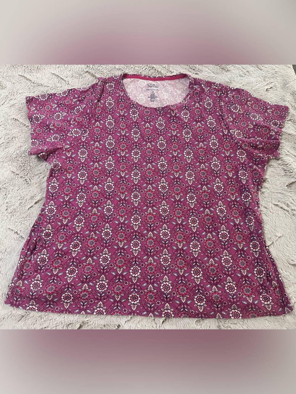 Croft & Barrow The Classic Tee Floral Short Sleeve Tee Purple & White 2X